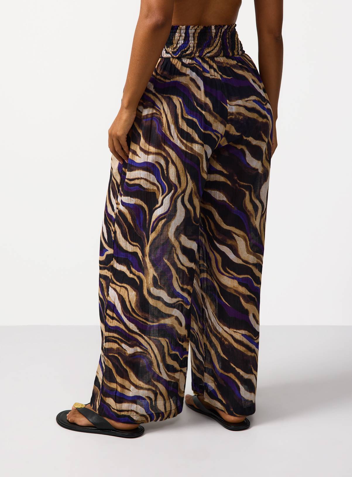 Wave Print Wide Leg Cover Up Trousers S - Image 3